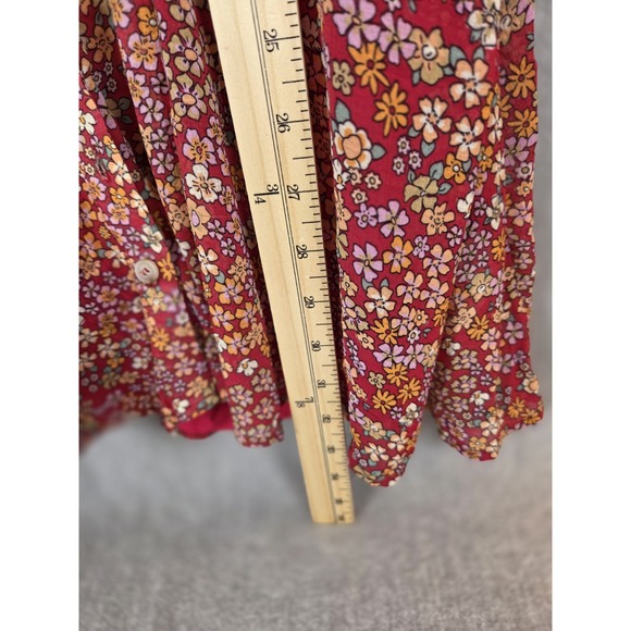 Free People L Bonnie Dark Pink Floral Mini Dress Empire Waist Boho‎ Prairie NEW - Picture 8 of 16